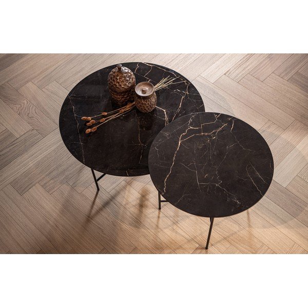 Čierny konferenčný stôl s porcelánovou doskou WOOOD Vida, ⌀ 80 cm-image-2