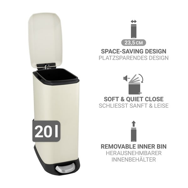 Krémový pedálový oceľový odpadkový kôš 20 l Design – Wenko-image-3