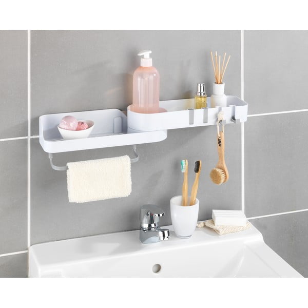 Biela rohová samodržiaca kúpeľňová polička - Maximex-image-1