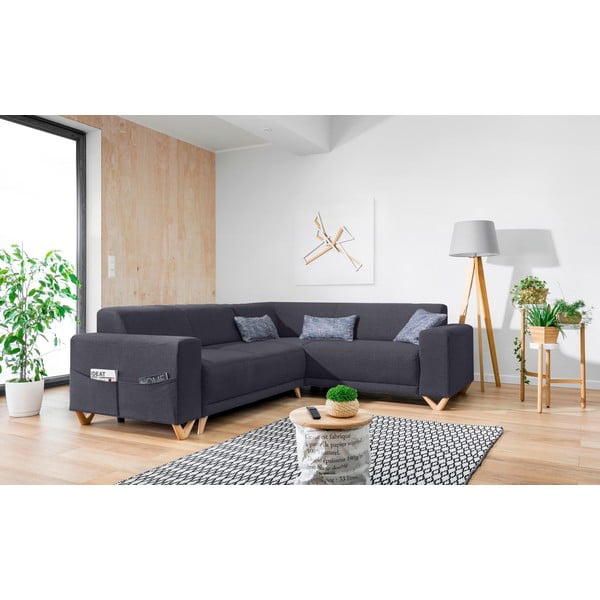 Antracitová rozkladacia/s úložným priestorom rohová pohovka (pravý roh/do L) Classy Sophie – Miuform-image-3