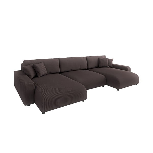 Hnedá menčestrová rozkladacia/s úložným priestorom rohová pohovka Sara – Ropez