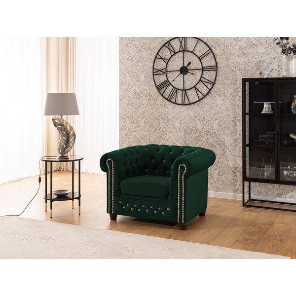 Zelené zamatové kreslo chesterfield York Blik – Ropez-image-3