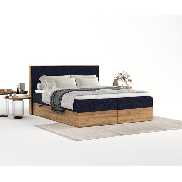 Boxspring posteľ s úložným priestorom v tmavomodro-prírodnej farbe 180x200 cm Asahi – Maison de Rêve-image-2