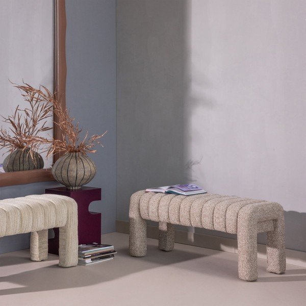 Svetlohnedá polstrovaná lavica z textílie buklé Frex – WOOOD-image-3