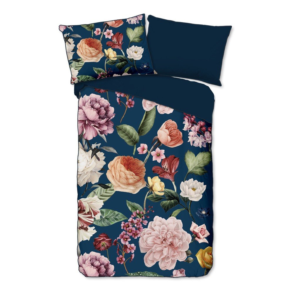 E-shop Tmavomodré obliečky na jednolôžko/predĺžené z bavlneného saténu 140x220 cm Fiori – Descanso