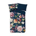 Tmavomodré obliečky na jednolôžko/predĺžené z bavlneného saténu 140x220 cm Fiori – Descanso