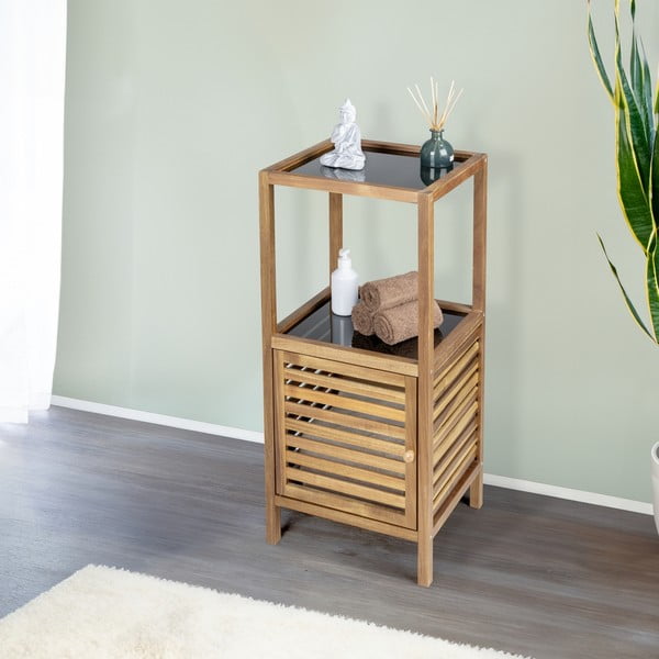 Čierna/v prírodnej farbe nízka/úzka kúpeľňová skrinka z masívu akácie 39,5x86 cm Fondi – Wenko-image-1