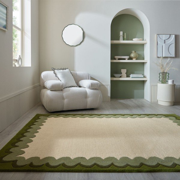 Zelený/v prírodnej farbe ručne tkaný vlnený koberec 140x200 cm Wiggle Wool – Flair Rugs-image-1