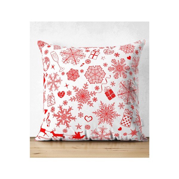 Súprava 4 vianočných obliečok na vankúš a behúň na stôl Minimalist Cushion Covers Red Snowflake-image-4
