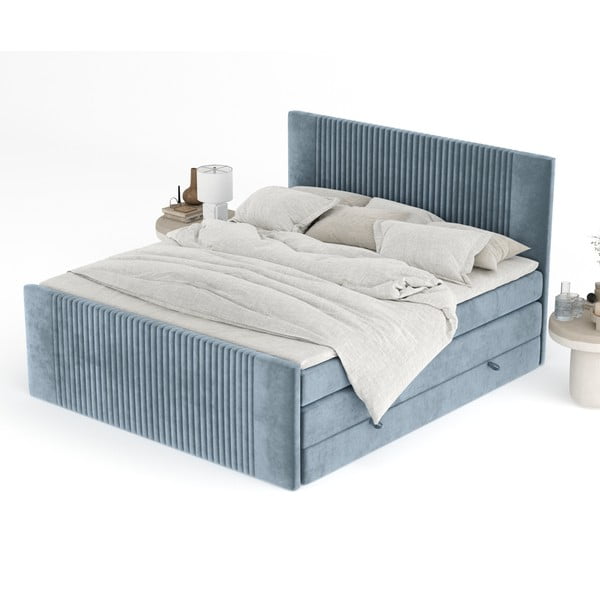 Modrá boxspring posteľ s úložným priestorom 160x200 cm Bergamo – Maison de Rêve-image-3