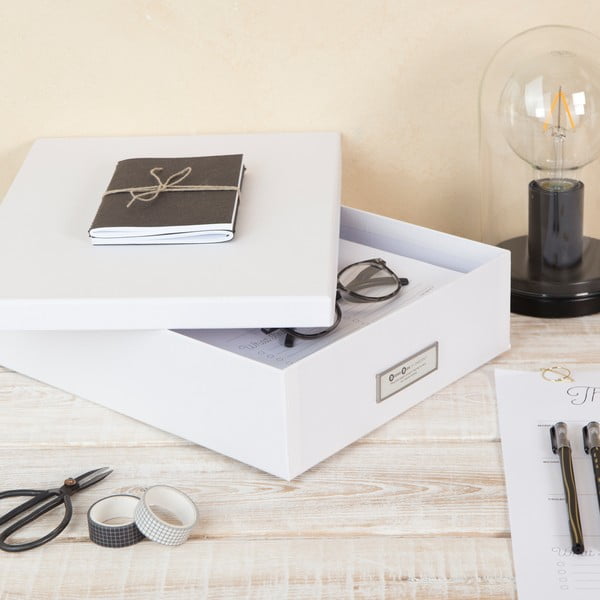Biely úložný box s menovkou na dokumenty Bigso Box of Sweden Oskar, veľkosť A4-image-1
