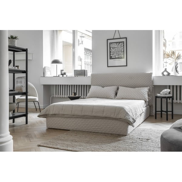 Béžová čalúnená dvojlôžková posteľ s úložným priestorom s roštom 140x200 cm Sleepy Luna – Miuform-image-4