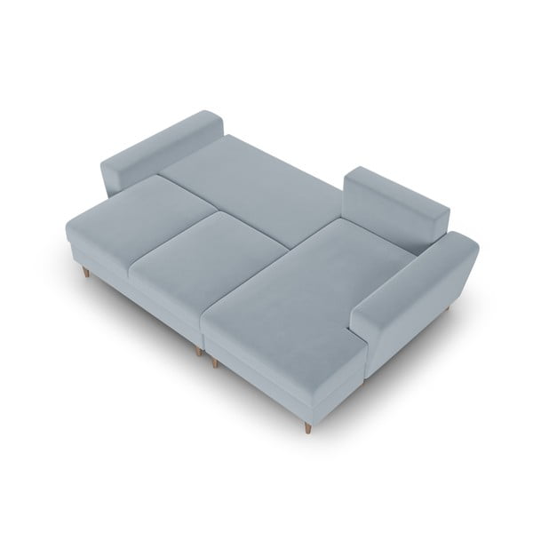 Svetlomodrá zamatová rozkladacia/s úložným priestorom rohová pohovka (pravý roh/s leňoškou) Kyoto – Cosmopolitan Design-image-2