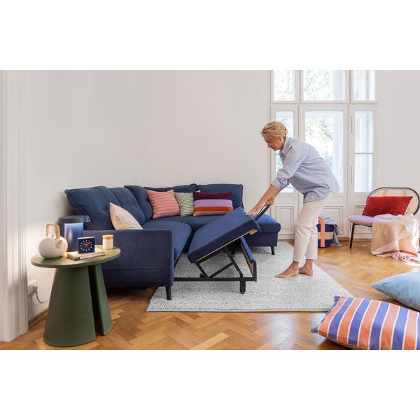 Tmavomodrá zamatová rozkladacia rohová pohovka Miuform Stylish Stan L, ľavý roh-image-3