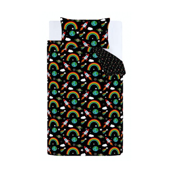 Čierne detské obliečky na jednolôžko 135x200 cm Rainbow Rockets – Catherine Lansfield