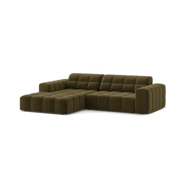 Khaki zamatová rohová pohovka (ľavý roh/s leňoškou) Chicago – Cosmopolitan Design-image-1