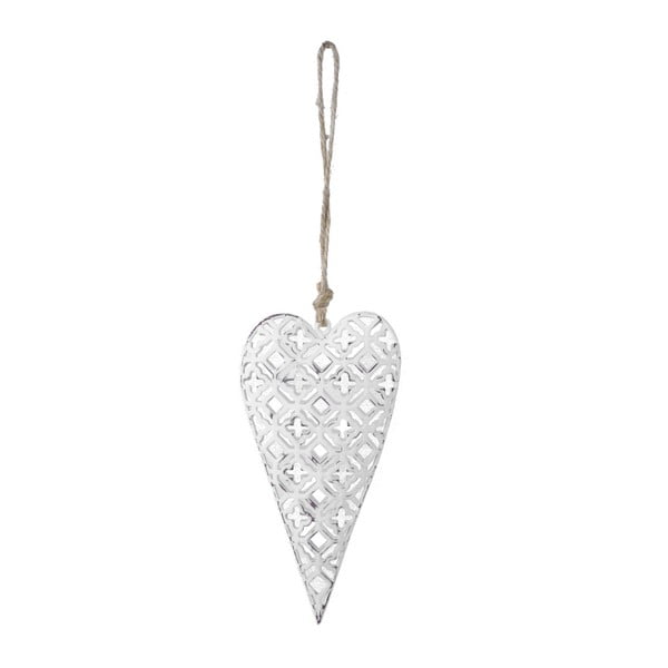 Biele vyrezávané závesné srdce z kovu Ego dekor Heart, výška 14 cm