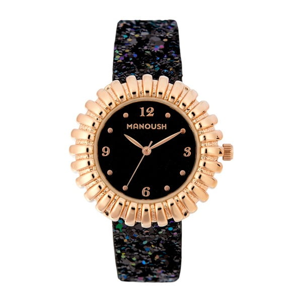 Čierne vzorované dámske hodinky s koženým remienkom Manoush Sunny