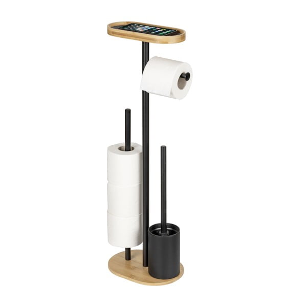 Čierny/v prírodnej farbe oceľový stojan na toaletný papier so štetkou Pomarolo – Wenko