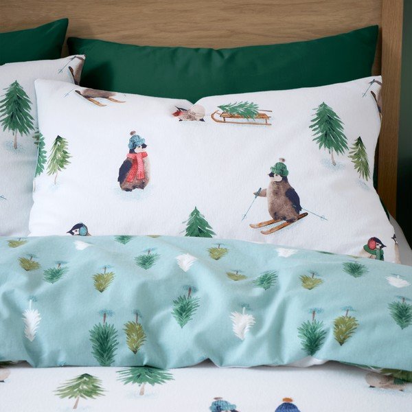 Biele flanelové obliečky na jednolôžko 135x200 cm Snowy Penguin – Catherine Lansfield-image-3