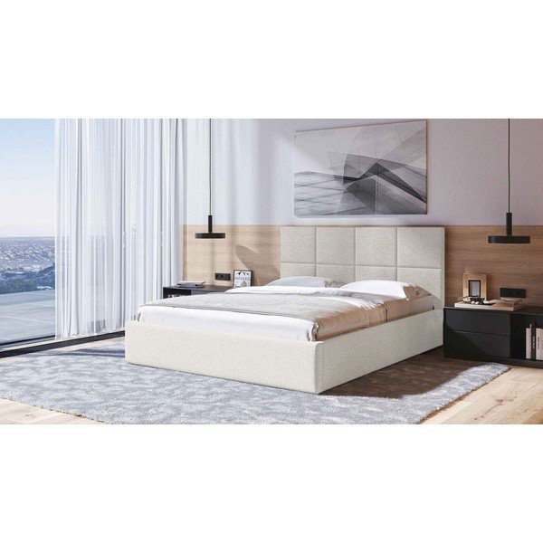 Béžová čalúnená dvojlôžková posteľ s úložným priestorom s roštom 140x200 cm Bufo – MESONICA-image-1