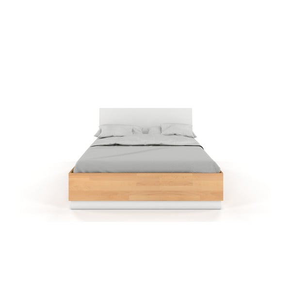 Dvojlôžková posteľ z bukového a borovicového dreva s bielym detailom SKANDICA Finn, 140 x 200 cm