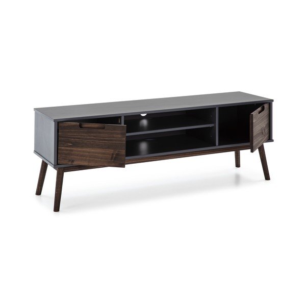 Antracitový/tmavohnedý TV stolík z borovicového dreva 140x52,5 cm Nussa – Marckeric-image-2