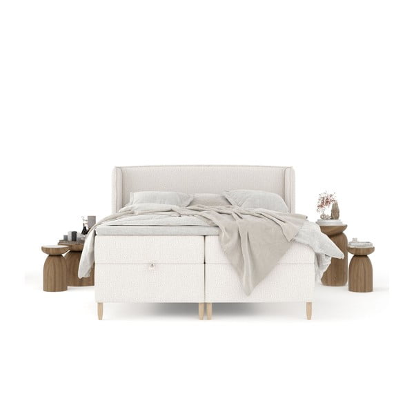 Krémová boxspring posteľ s úložným priestorom 160x200 cm Monpelli – Maison de Rêve-image-2