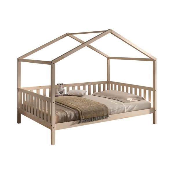 Domčeková detská posteľ z borovicového dreva s roštom 140x200 cm v prírodnej farbe Dallas – Vipack