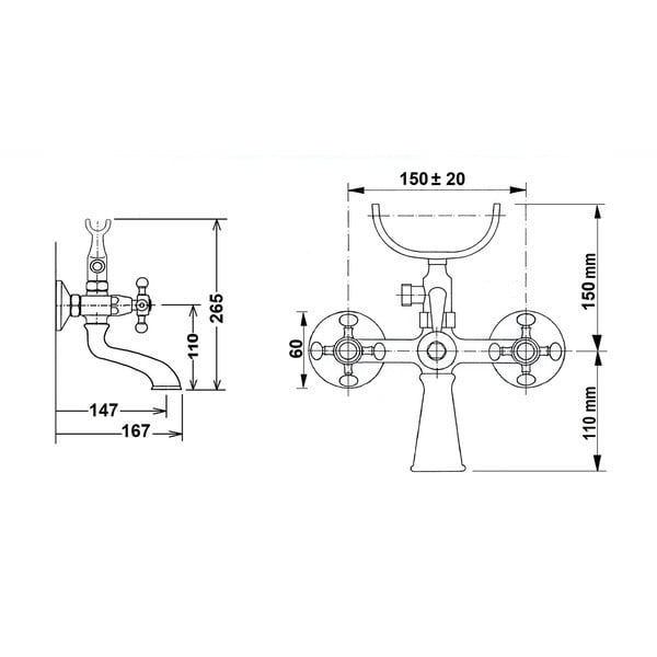 Nástenná vaňová batéria v lesklej striebornej farbe (2 výstupy) Antea – Sapho-image-4
