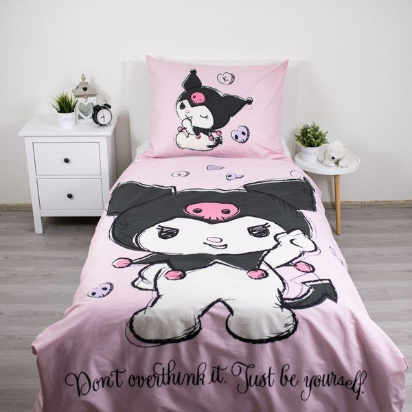Ružová bavlnená detská obliečka na jednolôžko 140x200 cm Hello Kitty "Kuromi" – Jerry Fabrics-image-1