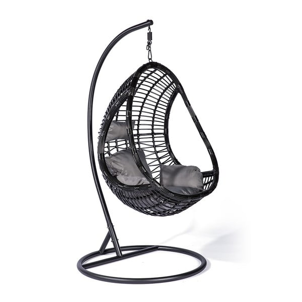 Čierne závesné kreslo z umelého ratanu Le Bonom Tahiti-image-1