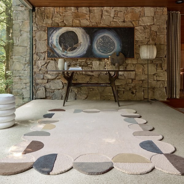 Sivobéžový ručne tkaný vlnený koberec 160x230 cm Mia Scallop Frame – Flair Rugs-image-1