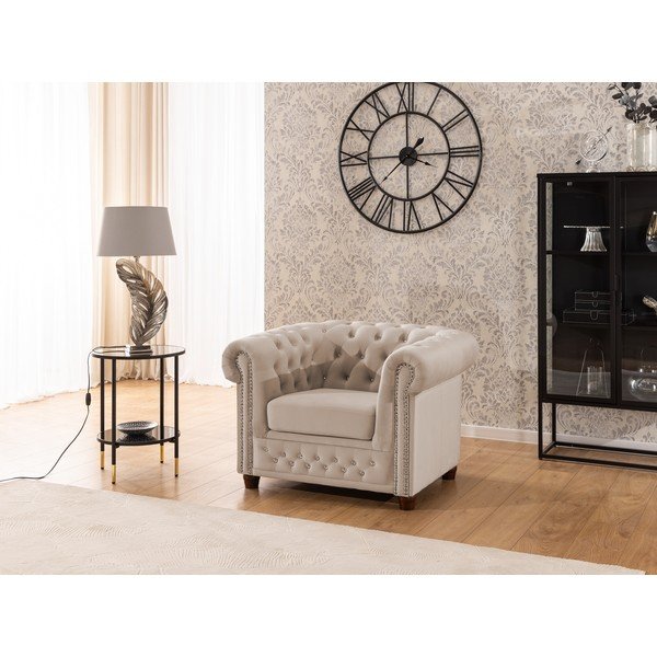 Béžové zamatové kreslo chesterfield York Blik – Ropez-image-3