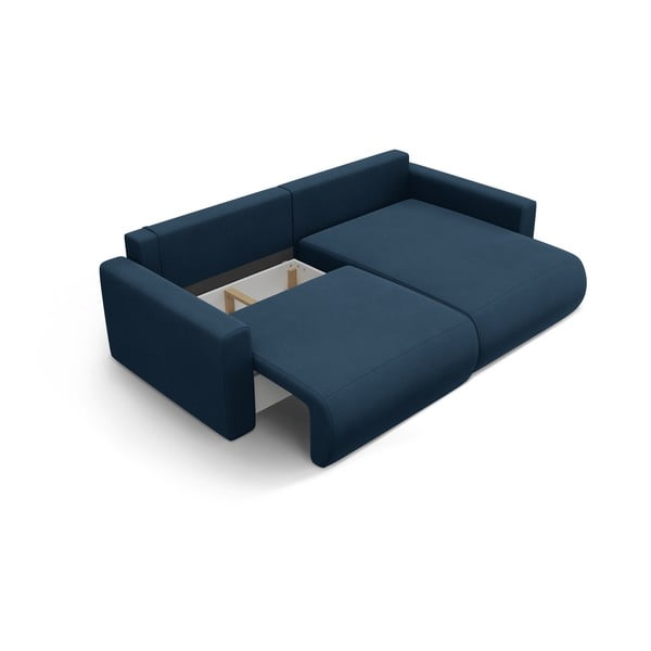 Tmavomodrá zamatová rozkladacia rohová pohovka s úložným priestorom Belfast – Cosmopolitan Design-image-3