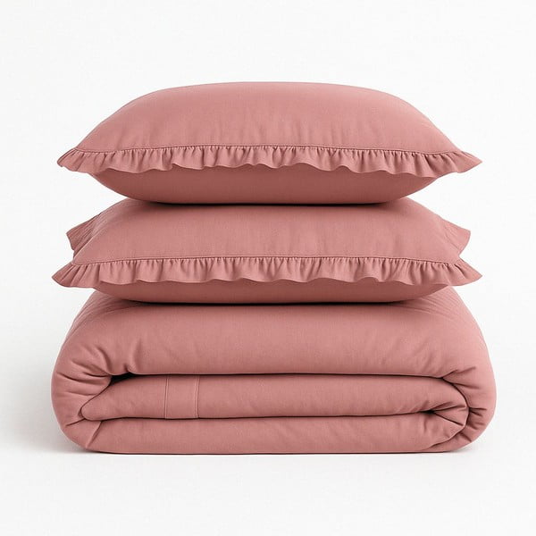 Ružové obliečky na dvojlôžko/predĺžené z bavlny Renforcé 240x220 cm Ruffle Striped – Mila Home Luxury