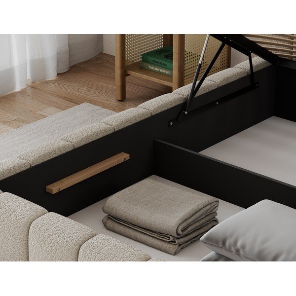 Béžová čalúnená jednolôžková posteľ s úložným priestorom s roštom 90x200 cm Lamica – ELTAP-image-2