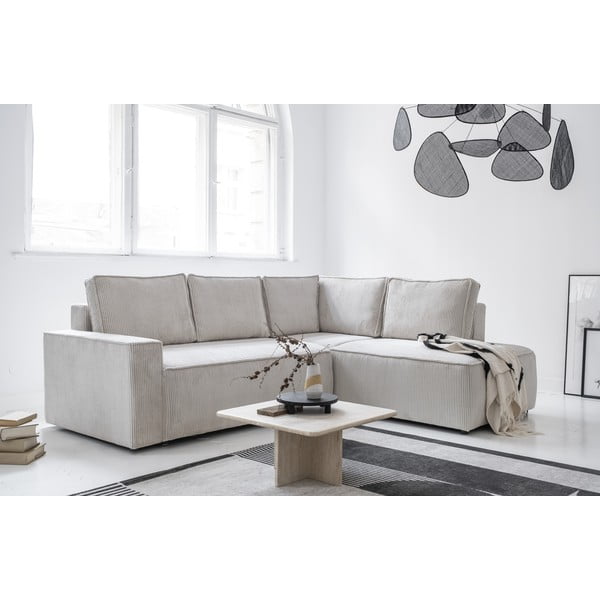 Biela menčestrová rozkladacia rohová pohovka (pravý roh) Brave Dave – Miuform-image-3