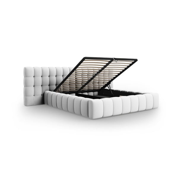 Svetlosivá čalúnená dvojlôžková posteľ s úložným priestorom a roštom 200x200 cm Mamaia – Micadoni Home-image-3