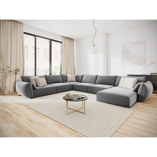 Svetlosivá zamatová rohová pohovka (ľavý roh/do "U") Vanda – Mazzini Sofas-image-1