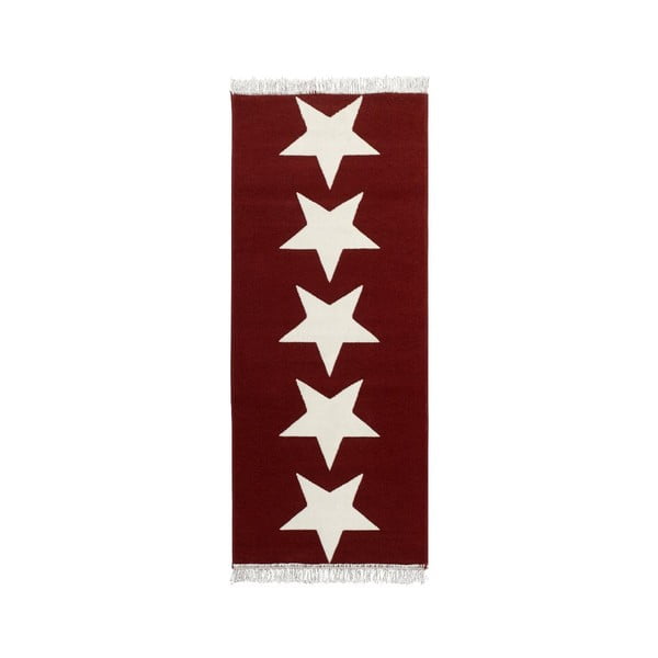 Koberec Fringe - červené hviezdy, 80 × 200 cm