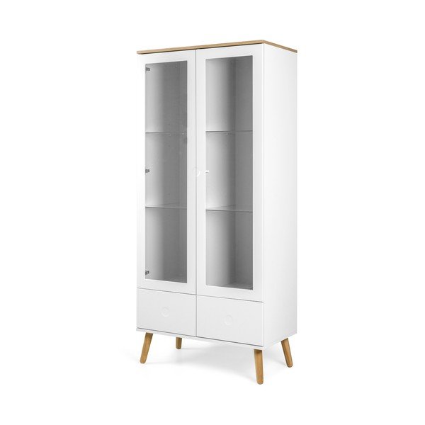 Biela vitrína s detailmi v dekore dubového dreva Tenzo Dot, výška 175 cm-image-2