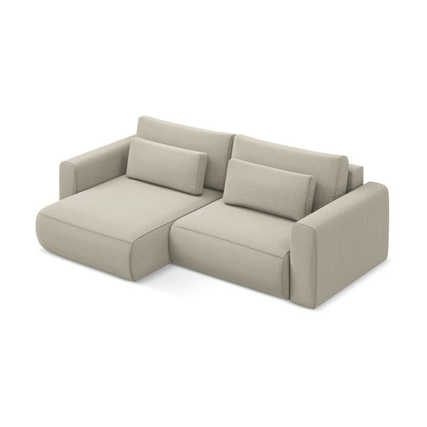 Béžová zamatová rozkladacia/s úložným priestorom rohová pohovka (ľavý roh/s leňoškou) Kapua – Makamii-image-2