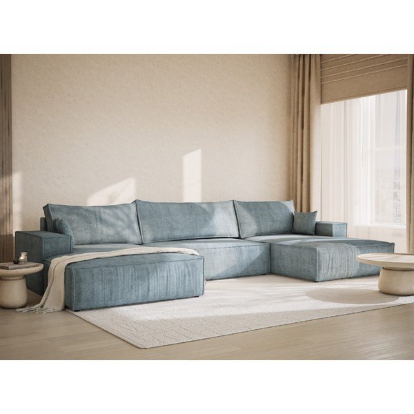 Svetlomodrá ženilková rozkladacia/s úložným priestorom rohová pohovka (do tvaru "U") Kyoto – Maison de Rêve-image-1