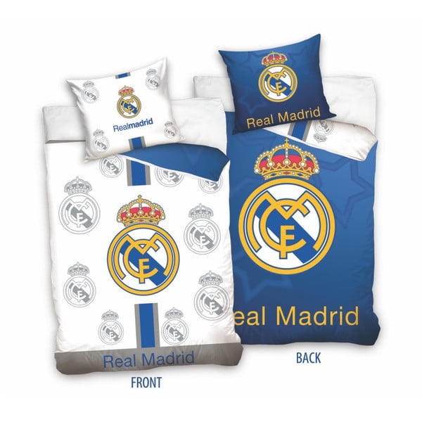 Detské bavlnené obojstranné obliečky na jednolôžko CARBOTEX Real Madrid Logo, 140 × 200 cm