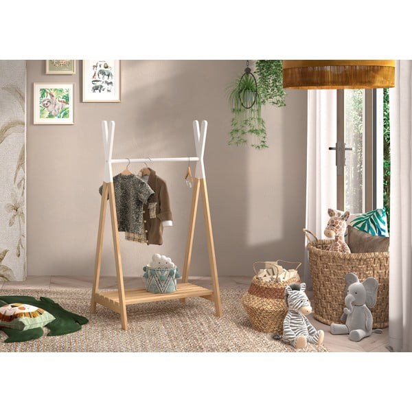 Detský vešiak z borovicového dreva v bielo-prírodnej farbe KIDDY - Vipack-image-1