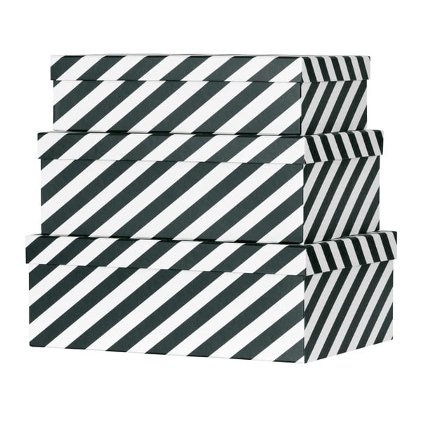 Sada 3 papierových úložných boxov Miss Étoile Black Stripes