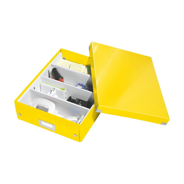 Žltý kartónový úložný box s vekom 28x37x10 cm Click&Store – Leitz