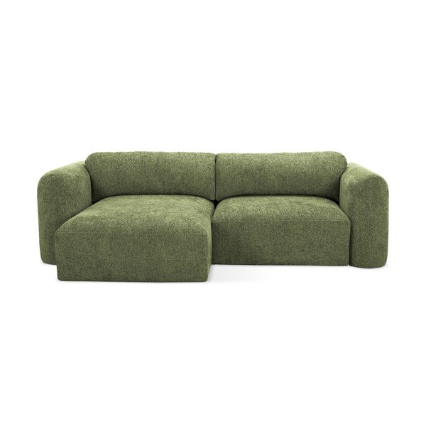 Zelená ženilková rozkladacia/s úložným priestorom rohová pohovka (ľavý roh/s leňoškou) Mele – Makamii