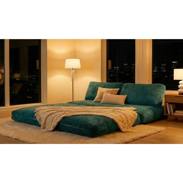 Zelenomodrá rozkladacia pohovka z textílie buklé 150 cm Faster – Mauro Ferretti-image-1